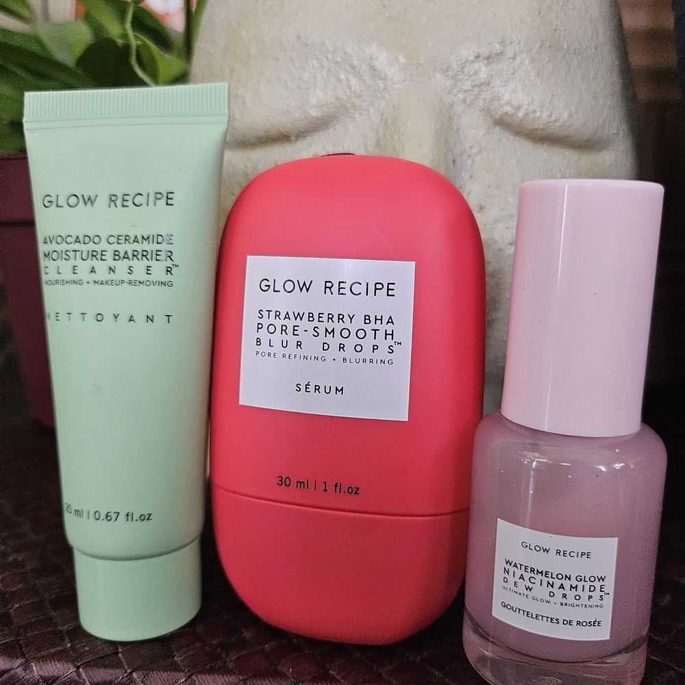 Glow Recipe Set - Avocado Cleanser, Strawberry BHA Blur Drops, Niamicide